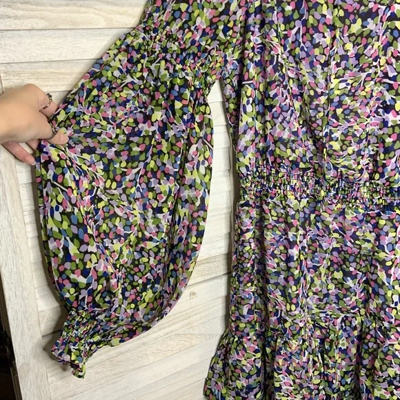 Ted Baker London Karlie Multicolor Black Smocked Detail Tiered Mini Dress 14 New - Picture 7 of 14